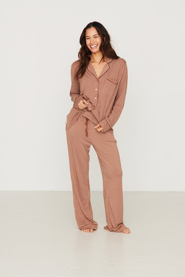 Ladies Collared Set - BROWN CHECK