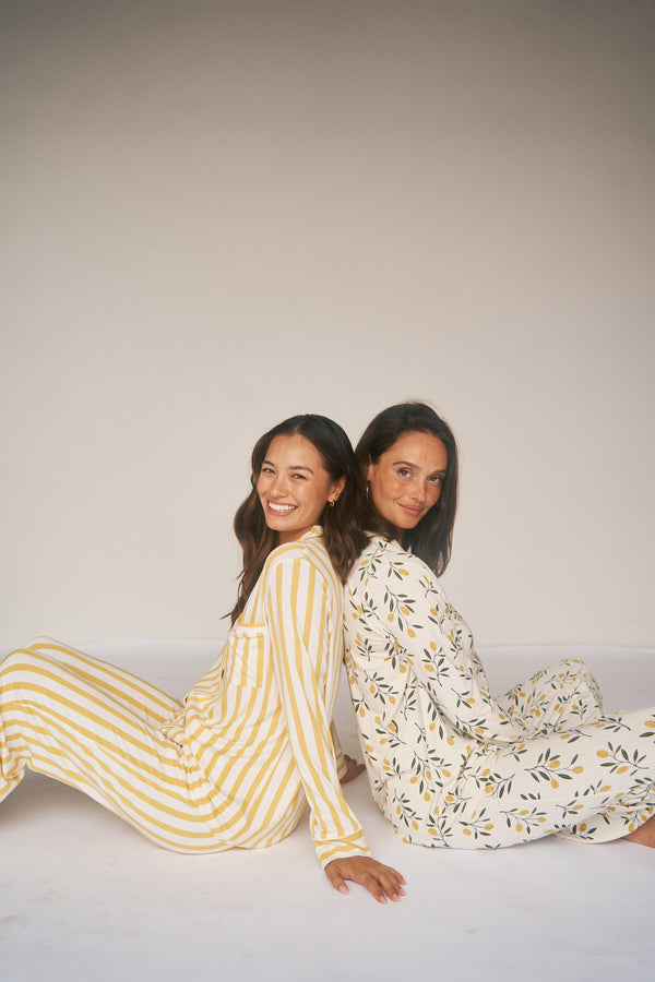 Ladies Collared Set - LEMON STRIPE