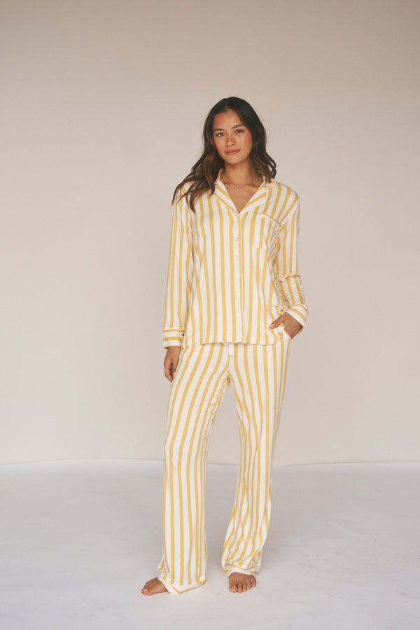 Ladies Collared Set - LEMON STRIPE