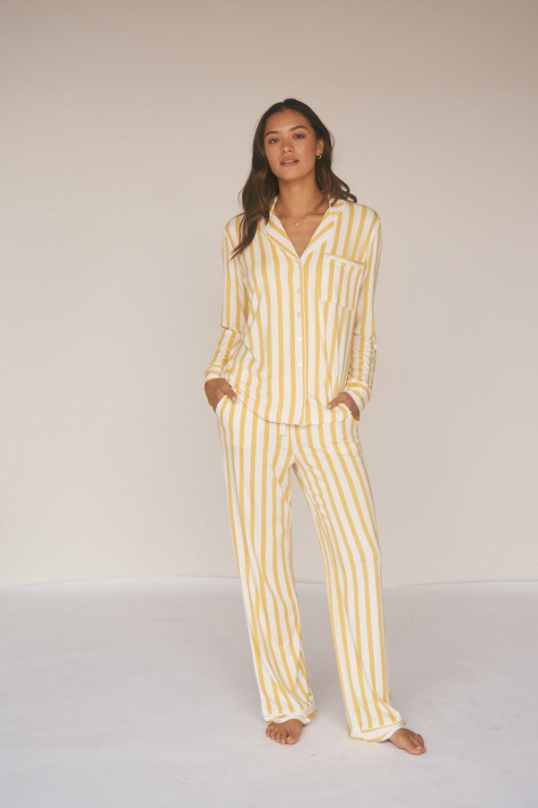 Ladies Collared Set - LEMON STRIPE