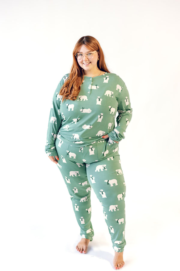 Ladies Henley Jogger Set - POLAR BEAR