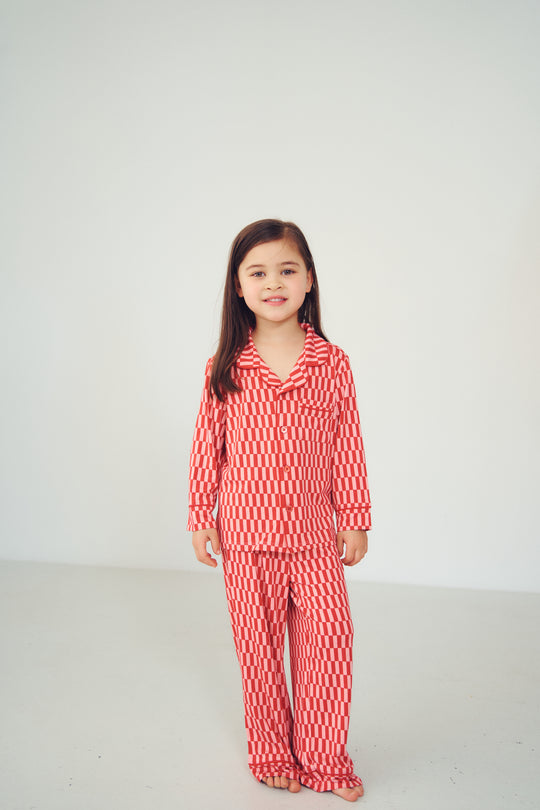 Kids Collared Set - CANDY CANE CHECK