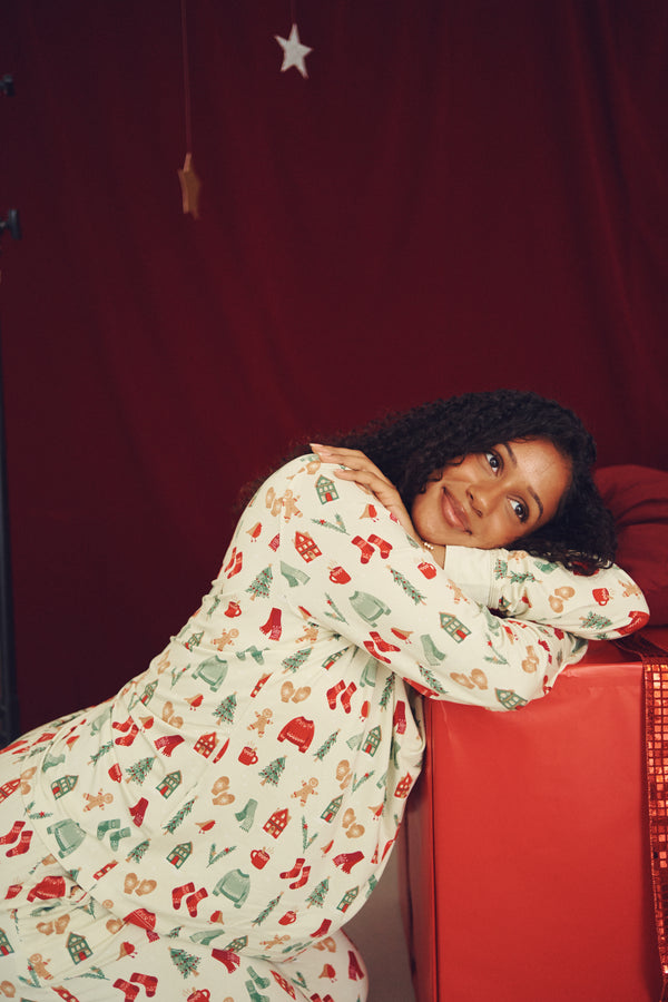Ladies Henley Wide Leg Set - COZY CHRISTMAS