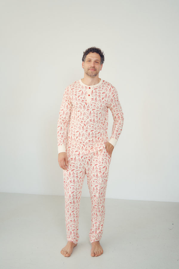 Men's Henley Wide Leg Set - HOLIDAY SKETCH
