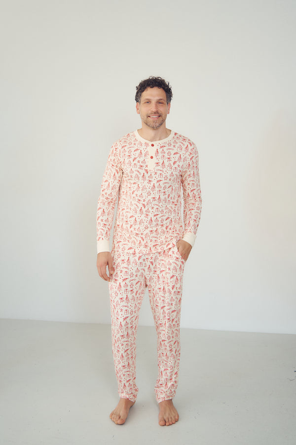 Men's Henley Wide Leg Set - HOLIDAY SKETCH