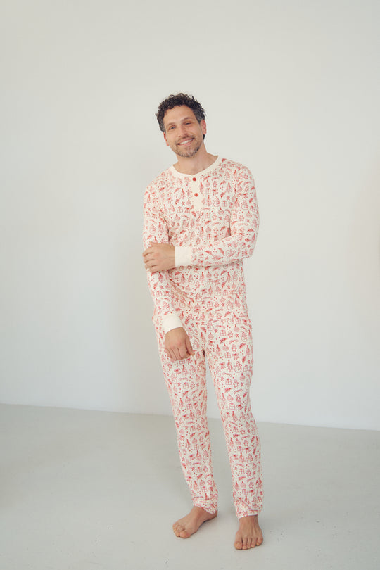 Men's Henley Wide Leg Set - HOLIDAY SKETCH