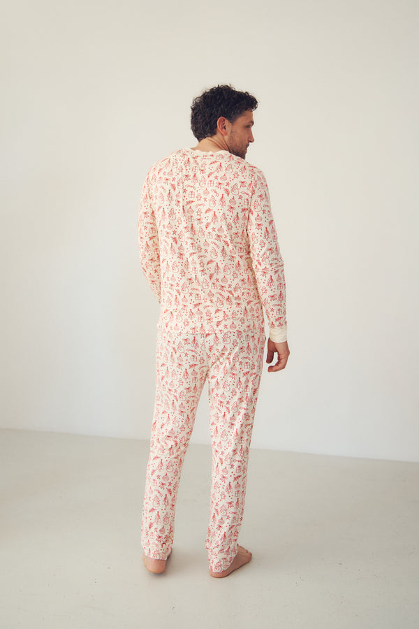 Men's Henley Wide Leg Set - HOLIDAY SKETCH
