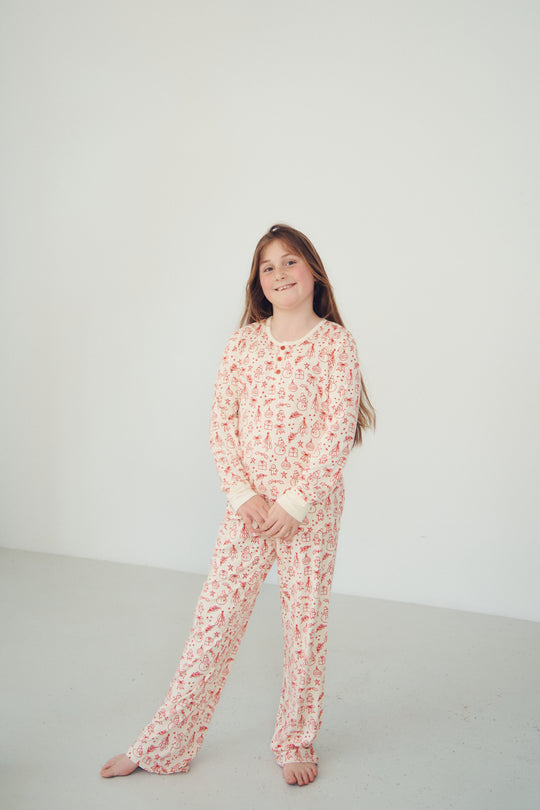 YOUTH Henley Wide Leg Pant Set - HOLIDAY SKETCH