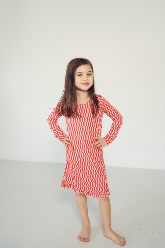 Ruffled Sleep Dress - CANDY CANE CHECK