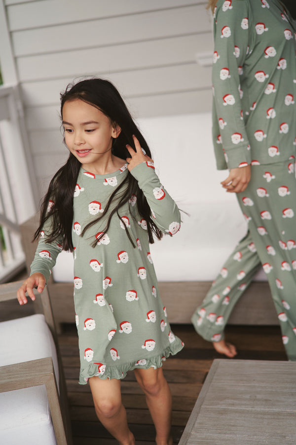 Long Sleeve Ruffled Sleep Dress - SANTA