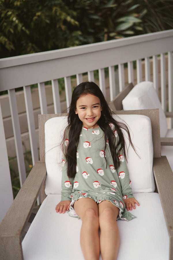 Long Sleeve Ruffled Sleep Dress - SANTA