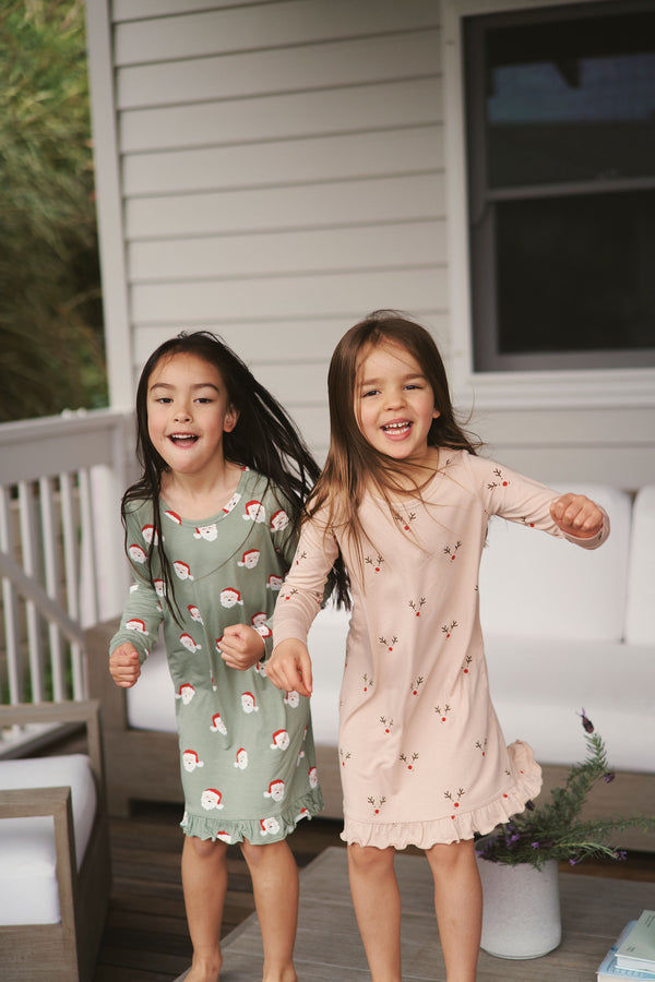 Long Sleeve Ruffled Sleep Dress - REINDEER