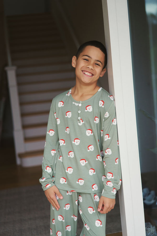 YOUTH Henley Wide Leg Pant Set - SANTA