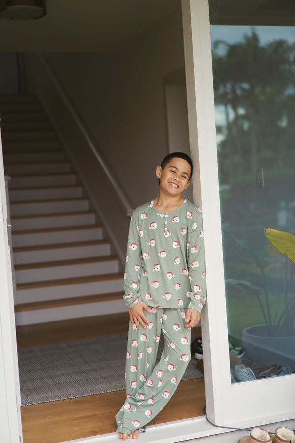 YOUTH Henley Wide Leg Pant Set - SANTA