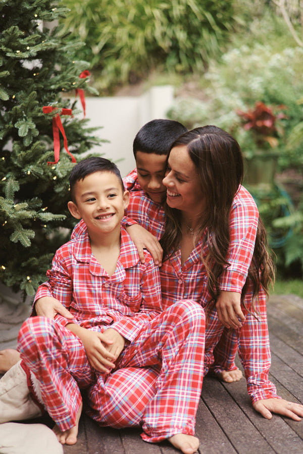 Kid's Collared Button up Set - RED PLAID