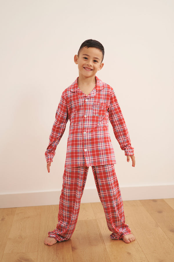 Kid's Collared Button up Set - RED PLAID