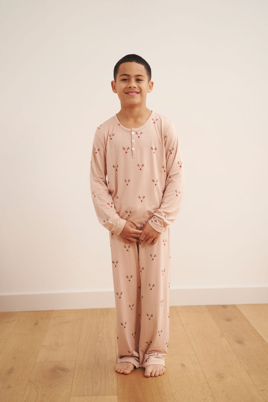 YOUTH Henley Wide Leg Pant Set - REINDEER