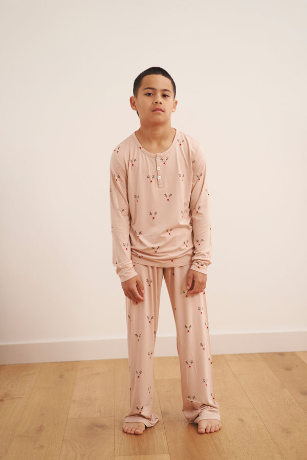 YOUTH Henley Wide Leg Pant Set - REINDEER