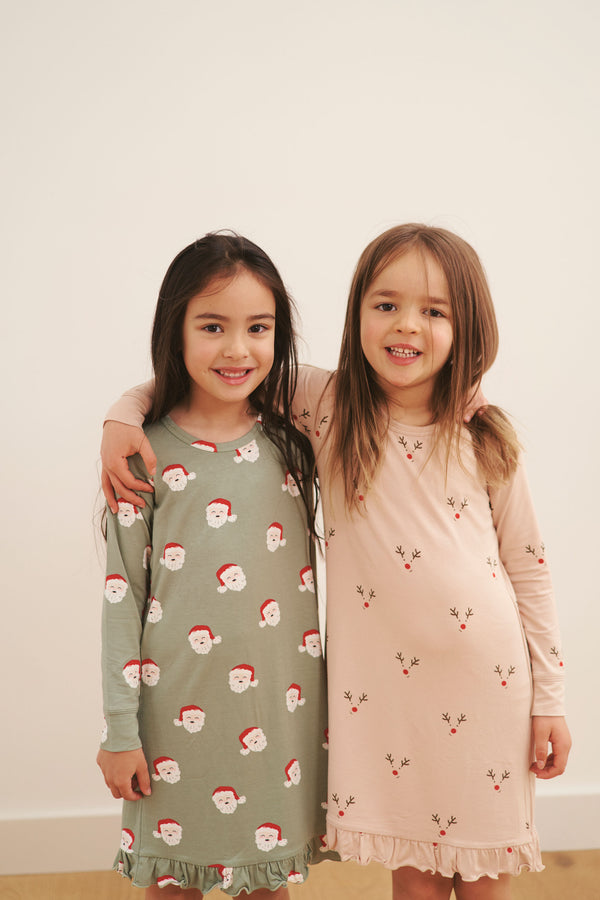 Long Sleeve Ruffled Sleep Dress - REINDEER