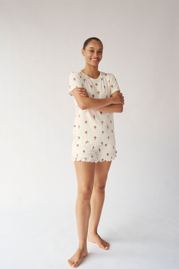 Ladies Ruffled Short Set - MUSHROOM