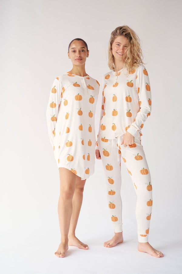 Ladies Henley Nightgown - PUMPKIN