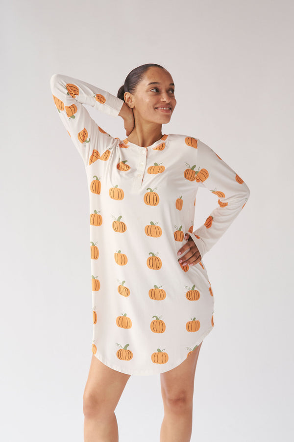 Ladies Henley Nightgown - PUMPKIN