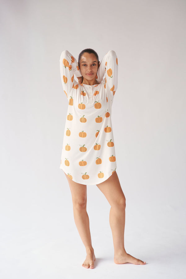 Ladies Henley Nightgown - PUMPKIN