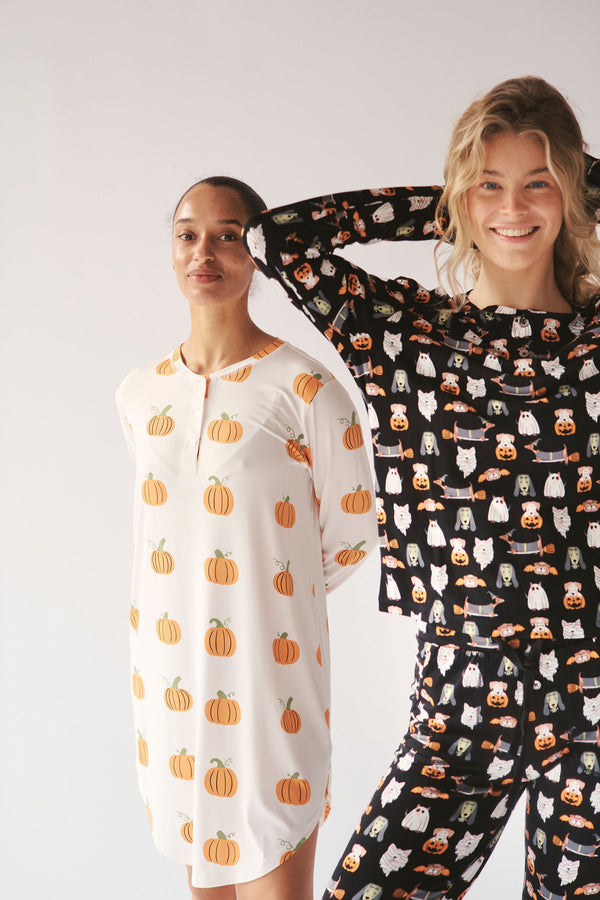 Ladies Henley Jogger Set - SPOOKY DOGS