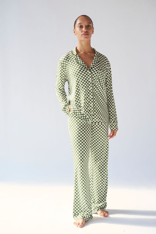 Ladies Collared Set - GREEN CHECK