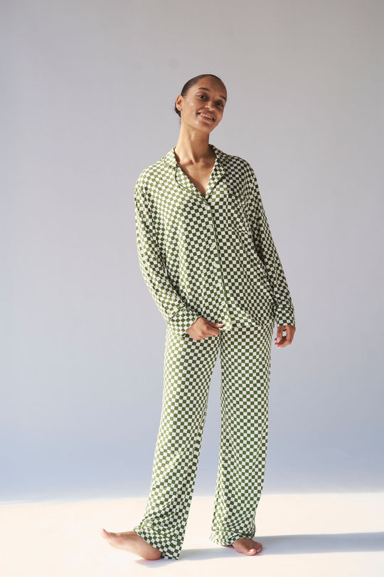 Ladies Collared Set - GREEN CHECK