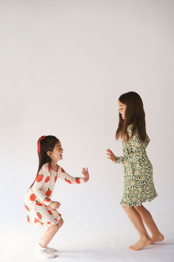 Long Sleeve Ruffled Sleep Dress - APPLE