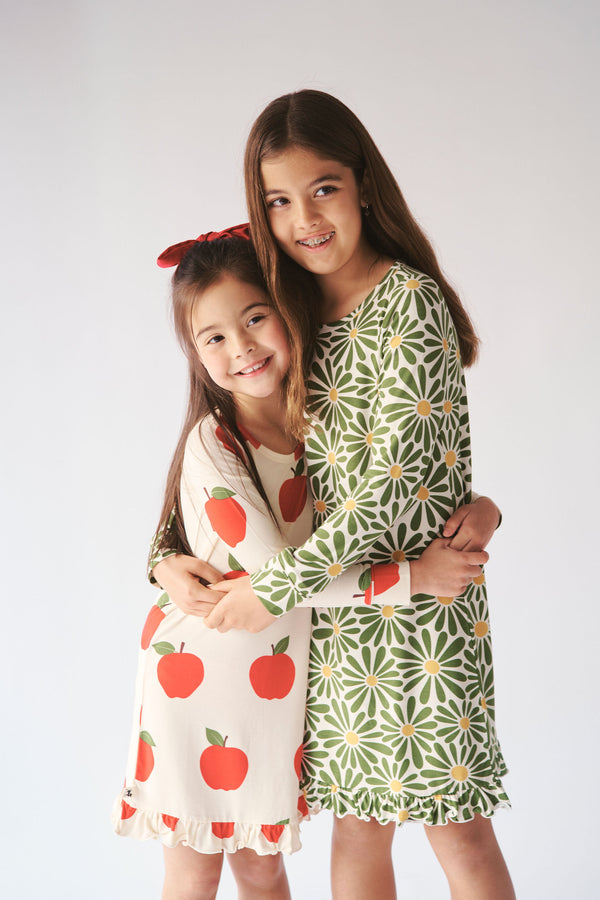 Long Sleeve Ruffled Sleep Dress - APPLE