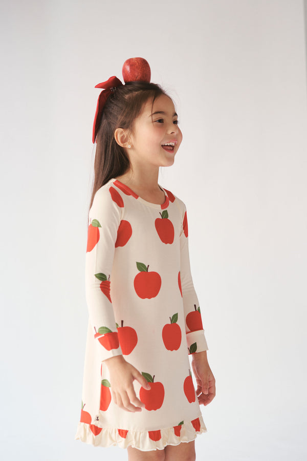 Long Sleeve Ruffled Sleep Dress - APPLE