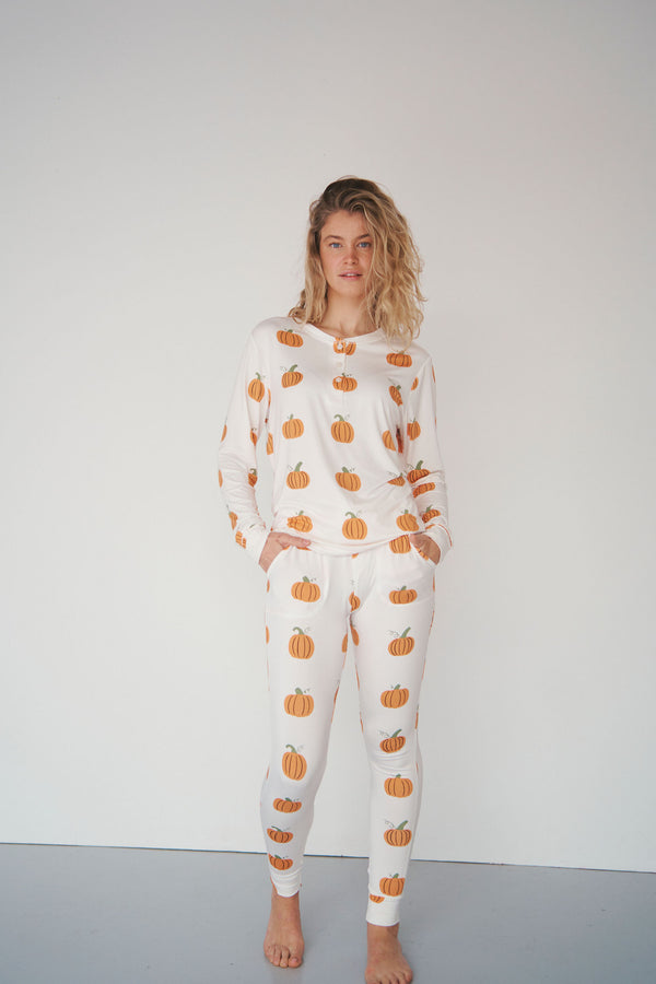 Ladies Henley Jogger Set - PUMPKIN
