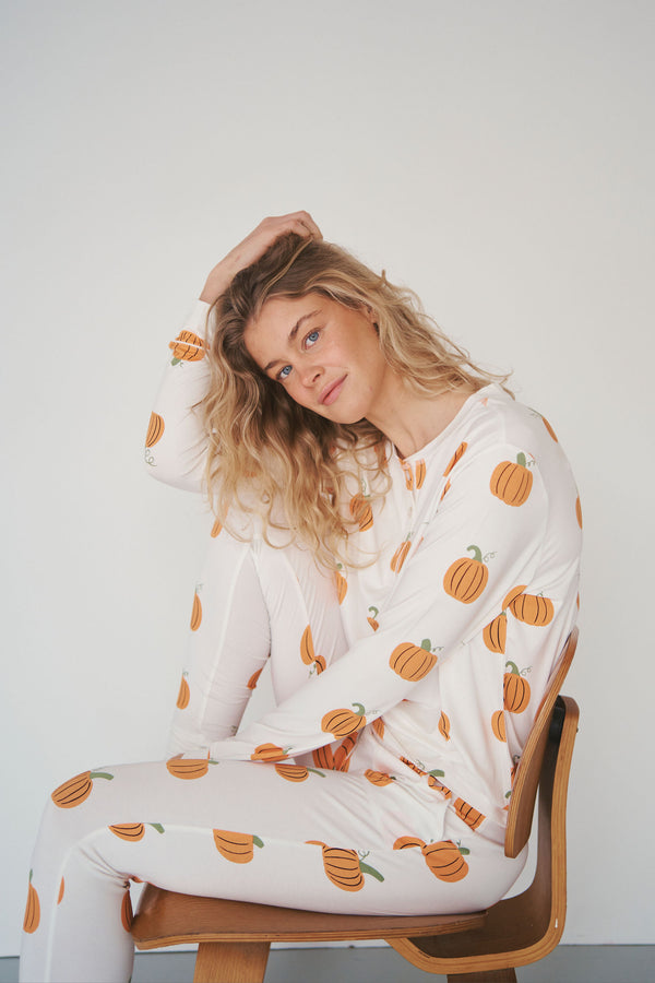 Ladies Henley Jogger Set - PUMPKIN