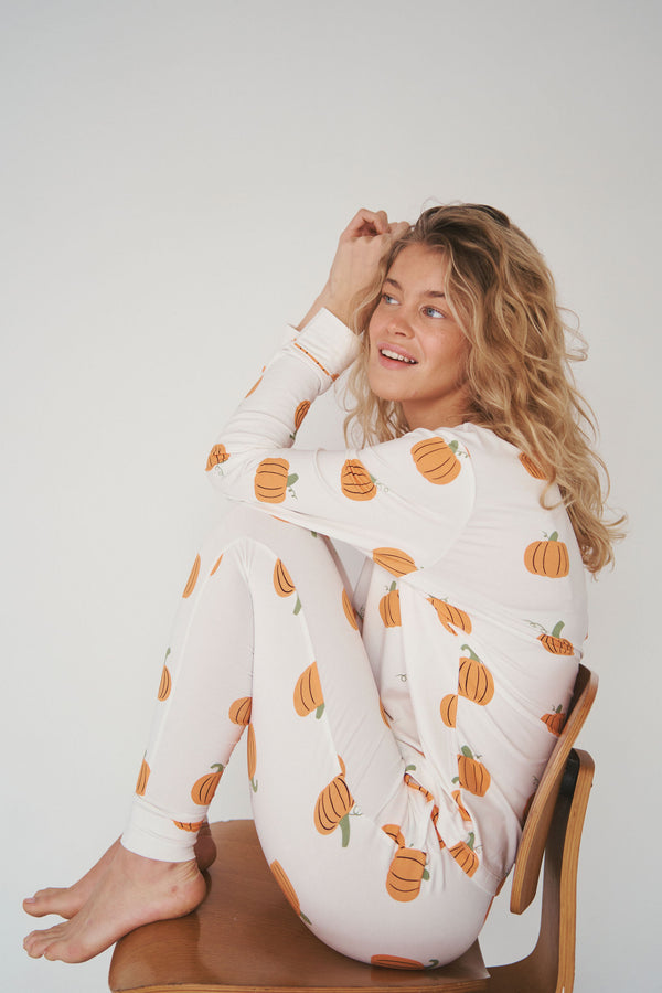 Ladies Henley Jogger Set - PUMPKIN