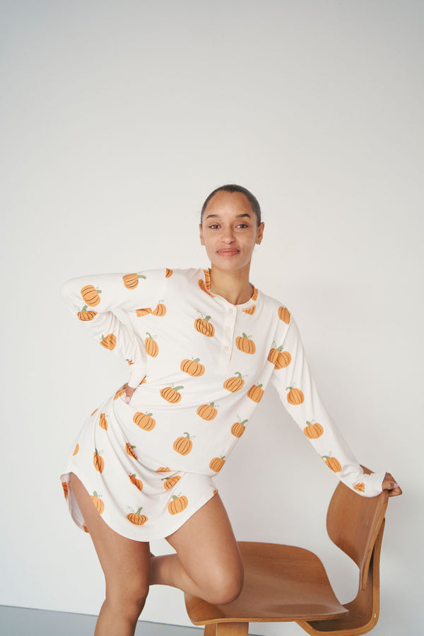 Ladies Henley Nightgown - PUMPKIN