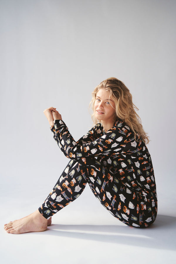 Ladies Henley Jogger Set - SPOOKY DOGS