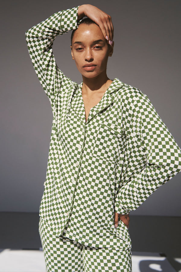 Ladies Collared Set - GREEN CHECK