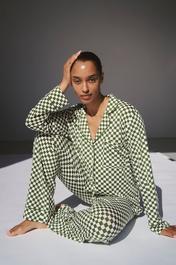 Ladies Collared Set - GREEN CHECK