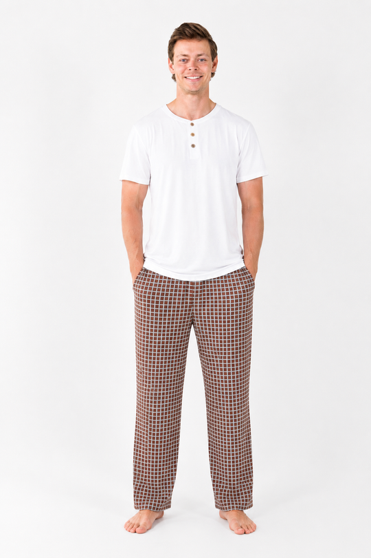 Men's Wide Leg Pant Set - BROWN CHECK