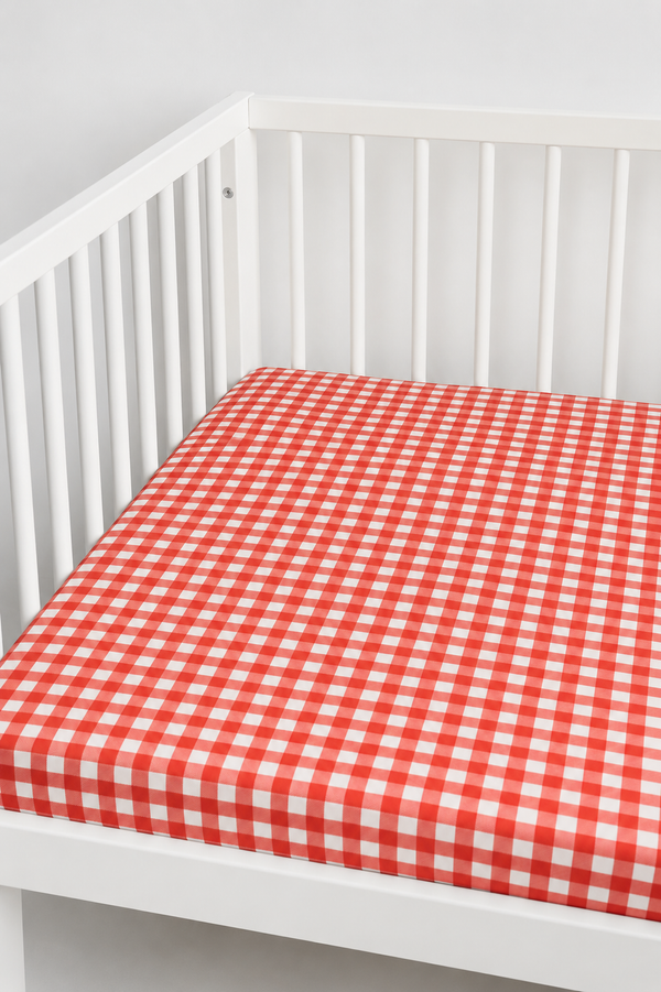 Crib Sheet - RED GINGHAM