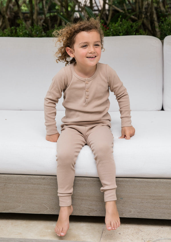 AU |  Classic Henley Set - ALMOND