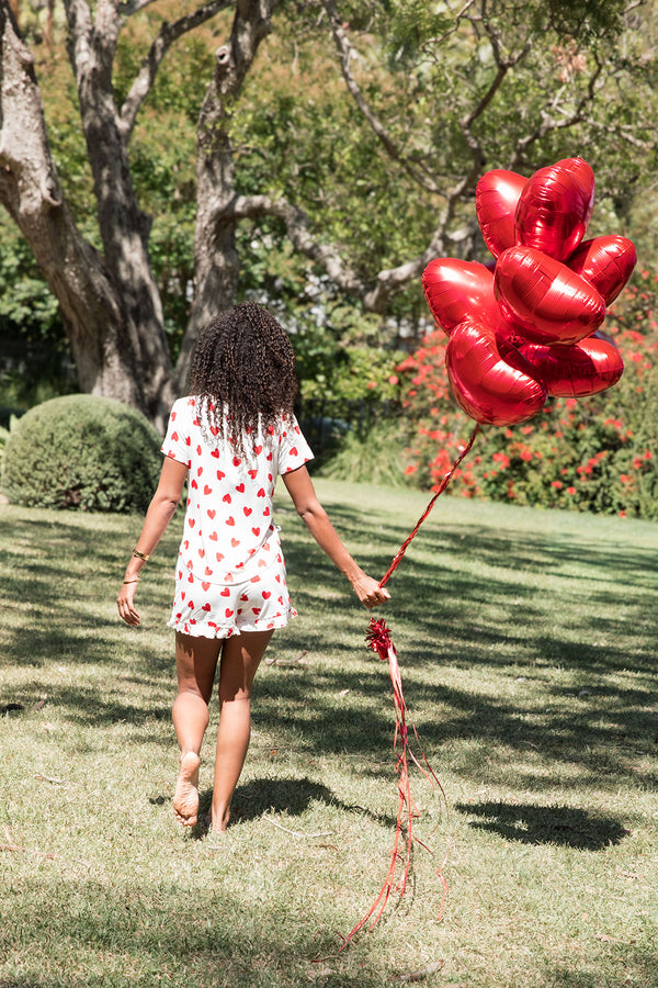 Ladies Ruffled Short Set - RED HEART