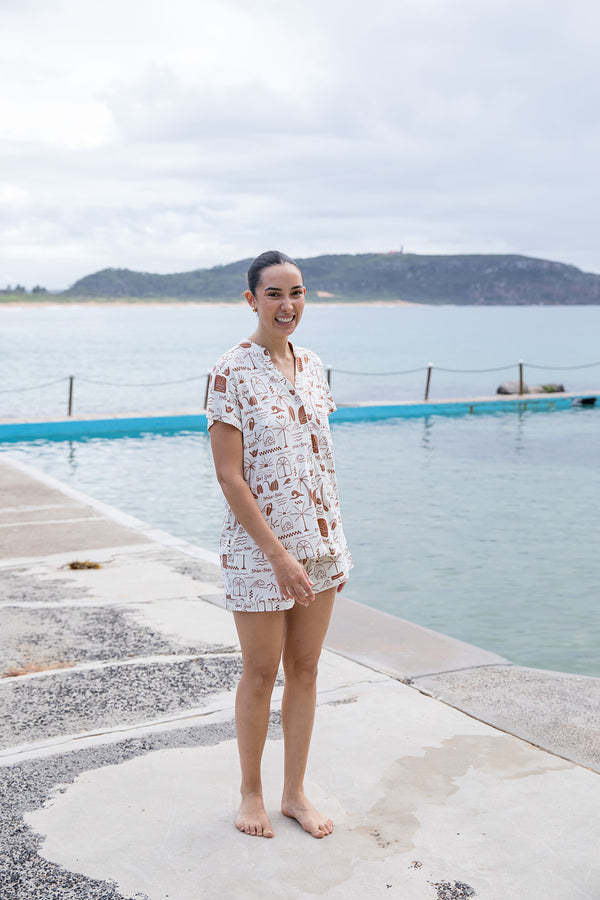 Ladies Mandarin Collar Short Set - SURF SHACK