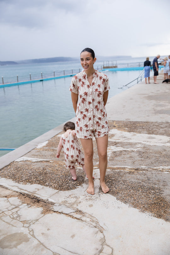 Ladies Mandarin Collar Short Set - PALMS