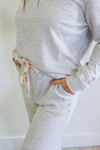 Ladies Wide Leg Henley Set - WARM GREY