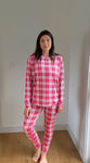 Ladies Henley Jogger Set - RED PLAID