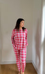 Ladies Henley Jogger Set - RED PLAID