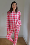 Ladies Henley Jogger Set - RED PLAID